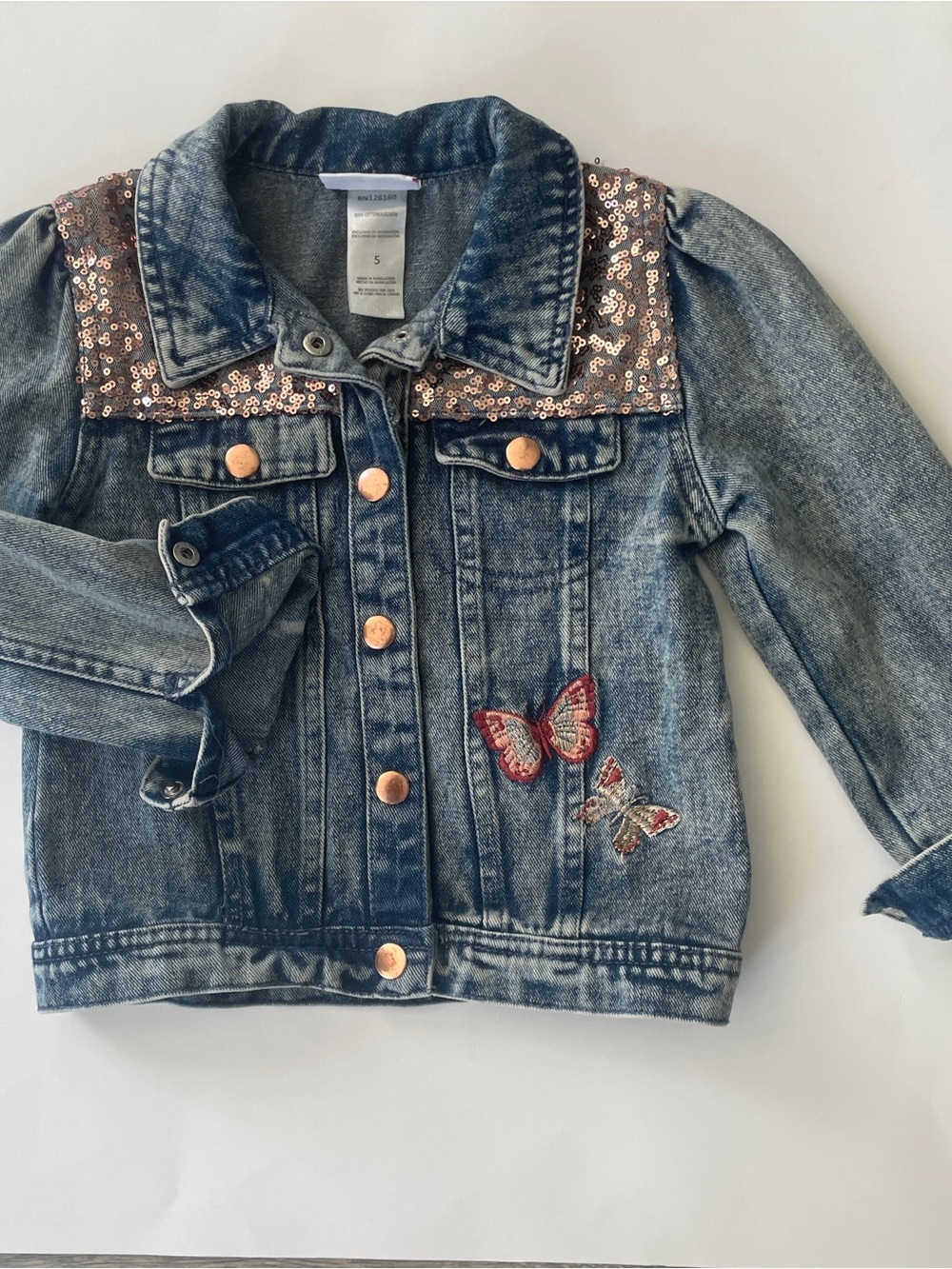 🦋Little Lass Girls Blue Denim Butterfly Jacket